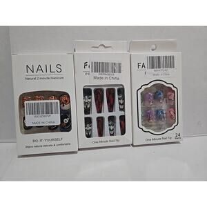 LOT OF 3 ASSORTED PRESS ON / GLUE ON NAILS, NEW IN BOX, 24 COUNT EACH BOX